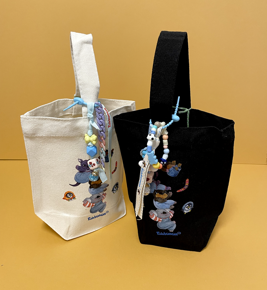 Small Canvas Tote Bag with beads Charms-Denim